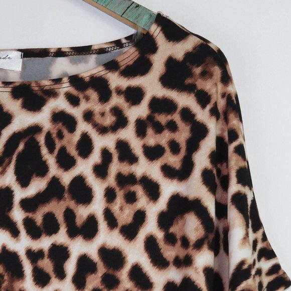 Rae Mode Leopard Color Block Asym Oversized Top - Picture 2 of 5